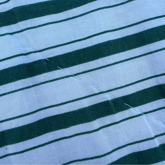 VTG Garden Block Quilt Floral Striped Reversible Hand Sewn Pink Green 82x84 FLAW - Picture 7 of 16